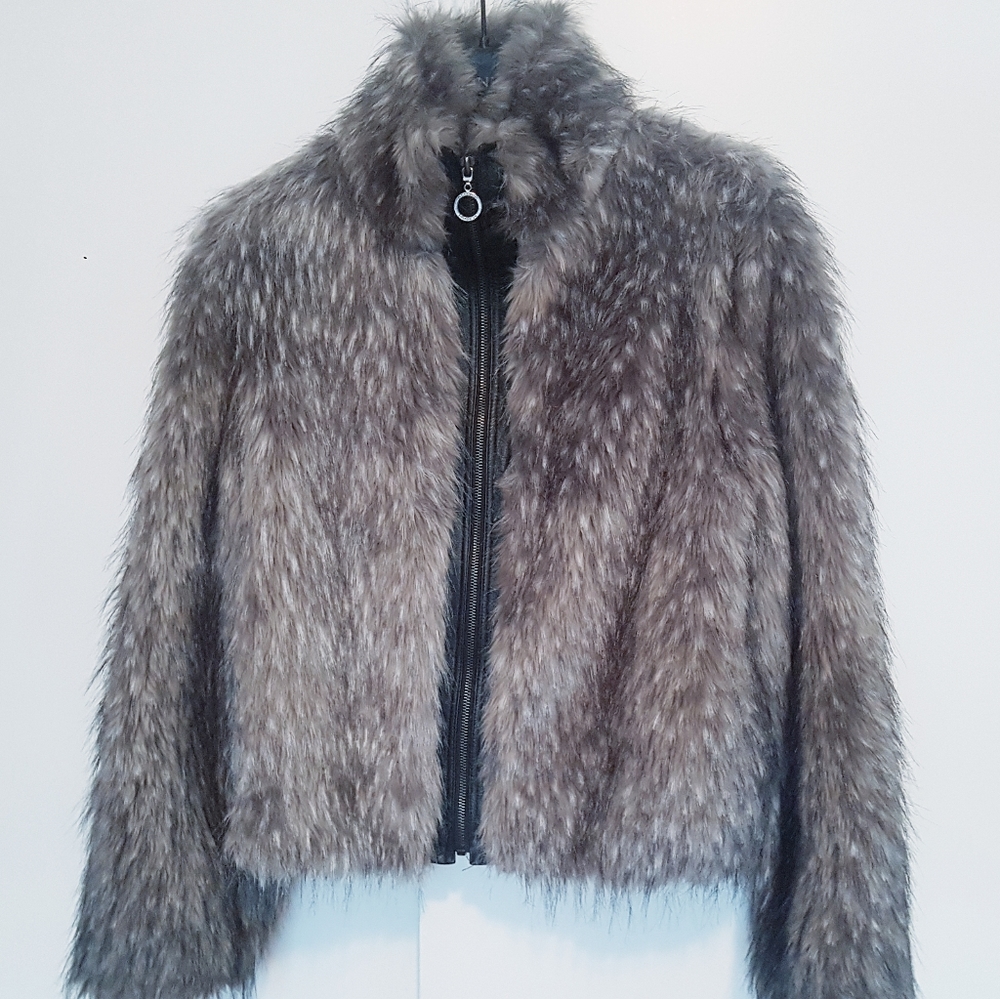 Ecko Unltd Teddy bear faux fur Leather jacket coat New